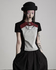 DOINDULGE Paneled Cutout T-Shirt with Layered Collar