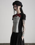 DOINDULGE Paneled Cutout T-Shirt with Layered Collar