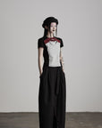 DOINDULGE Paneled Cutout T-Shirt with Layered Collar