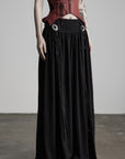 DOINDULGE Draped Maxi Skirt with Embroidered Tassel Straps