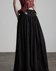 DOINDULGE Draped Maxi Skirt with Embroidered Tassel Straps