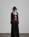 DOINDULGE Draped Maxi Skirt with Embroidered Tassel Straps