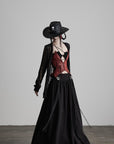 DOINDULGE Draped Maxi Skirt with Embroidered Tassel Straps