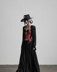 DOINDULGE Draped Maxi Skirt with Embroidered Tassel Straps