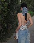 ROVENTE Draped Plaid Halter Top with Open Back - PINKPARKS
