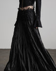 DOINDULGE Crushed Maxi Skirt with 3D Knotwork Waistband
