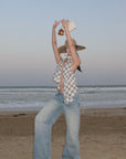 ROVENTE Draped Plaid Halter Top with Open Back - PINKPARKS