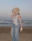 ROVENTE Draped Plaid Halter Top with Open Back - PINKPARKS