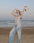 ROVENTE Draped Plaid Halter Top with Open Back - PINKPARKS