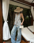 ROVENTE Draped Plaid Halter Top with Open Back - PINKPARKS
