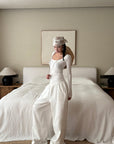 ROVENTE Drawstring Wide-Leg Trousers in White - PINKPARKS