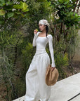 ROVENTE Drawstring Wide-Leg Trousers in White - PINKPARKS