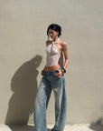 ROVENTE Low Rise Wide-Leg Distressed Jeans - PINKPARKS