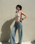 ROVENTE Low Rise Wide-Leg Distressed Jeans - PINKPARKS