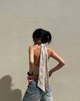 ROVENTE Backless Lace Halter Draped Top - PINKPARKS