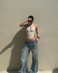 ROVENTE Low Rise Wide-Leg Distressed Jeans - PINKPARKS