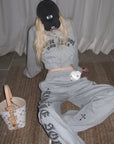 Rase le sol Cropped Hoodie and Pants Set - PINKPARKS