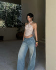ROVENTE Low Rise Wide-Leg Distressed Jeans - PINKPARKS