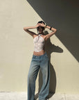 ROVENTE Backless Lace Halter Draped Top - PINKPARKS