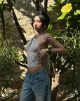 ROVENTE Backless Lace Halter Draped Top - PINKPARKS