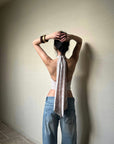 ROVENTE Backless Lace Halter Draped Top - PINKPARKS