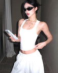 ROVENTE Drawstring Wide-Leg Trousers in White - PINKPARKS