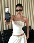 ROVENTE Embellished Strapless Knit Top - PINKPARKS