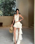 ROVENTE Draped Halter Corset Top in Pearl - PINKPARKS