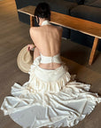 ROVENTE Layered Ruffle High-Low Skirt in Vanilla Cream - PINKPARKS