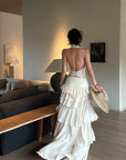 ROVENTE Layered Ruffle High-Low Skirt in Vanilla Cream - PINKPARKS
