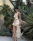 ROVENTE Draped Halter Corset Top in Pearl - PINKPARKS