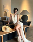 ROVENTE Layered Ruffle High-Low Skirt in Vanilla Cream - PINKPARKS