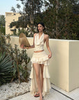 ROVENTE Draped Halter Corset Top in Pearl - PINKPARKS