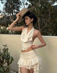ROVENTE Draped Halter Corset Top in Pearl - PINKPARKS