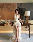 ROVENTE Draped Halter Corset Top in Pearl - PINKPARKS
