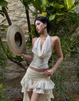 ROVENTE Draped Halter Corset Top in Pearl - PINKPARKS
