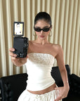 ROVENTE Embellished Strapless Knit Top - PINKPARKS