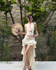 ROVENTE Draped Halter Corset Top in Pearl - PINKPARKS