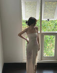 DreamyNerd Strapless Mesh Maxi Dress with Floral Embellishment