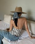 ROVENTE Draped Plaid Halter Top with Open Back - PINKPARKS