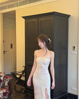 DreamyNerd Strapless Mesh Maxi Dress with Floral Embellishment