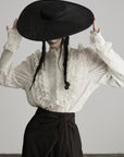 DOINDULGE Baroque Embroidered Blouse with Ruffled Lace Panels