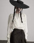 DOINDULGE Baroque Embroidered Blouse with Ruffled Lace Panels