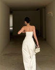 ROVENTE Drawstring Wide-Leg Trousers in White - PINKPARKS