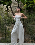 ROVENTE Drawstring Wide-Leg Trousers in White - PINKPARKS