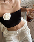0122stepll Backless Sleeveless Top with Removable Flower