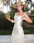 ROVENTE Sequin & Pleated Chiffon Strapless Dress - PINKPARKS
