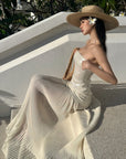 ROVENTE Sequin & Pleated Chiffon Strapless Dress - PINKPARKS
