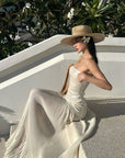 ROVENTE Sequin & Pleated Chiffon Strapless Dress - PINKPARKS