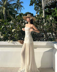 ROVENTE Sequin & Pleated Chiffon Strapless Dress - PINKPARKS